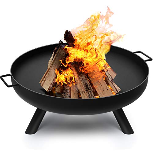 Amagabeli Fire Pit Outdoor Wood Burning Fire Bowl 27.5in with A Drain Hole Fireplace Extra Deep Large Round Cast Iron Outside Backyard Deck Camping Beach Heavy Duty Metal Grate Rustproof Black