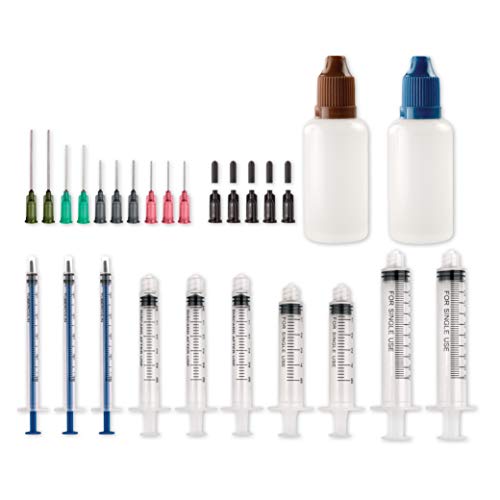 Syringe Blunt Tip Needle Set - (10 Syringes, 10 Needles, 10 Caps and 2 Storage Bottles) - Syringe with Needle for E Juice, Oil, Vape, Adhesives, Greas