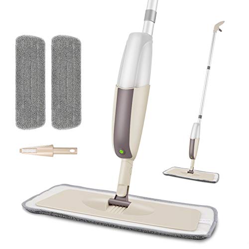 HOMTOYOU Spray Mop for Floor Cleaning, Floor Mop with a Refillable Spray Bottle and 2 Washable Pads, Flat Mop for Home Kitchen Hardwood Laminate Wood Ceramic Tiles Floor Cleaning