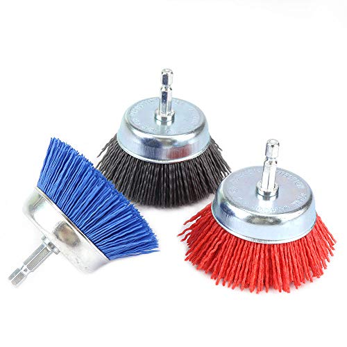 3Pcs 3-inch Abrasive Nylon Cup Brushes Set with 1/4 Inch Hex Shank Nylox Drill Brush Kit for Removal Rust Corrosion Paint, Include Grit 80 120 240 (3Pcs)