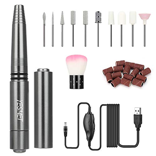 Nail Drill, Portable Electric Nail File Kit, YESMET Professional Nail Grinder Machine for Acrylic, Gel Nails, Manicure Pedicure Polishing Shape Tools with 11Pcs Nail Drill Bits and Sanding Bands