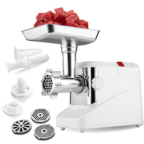 Flexzion Electric Meat Grinder 1800 Watt Heavy Duty Sausage Maker Stuffer Mincer w/ 3 Size Grinding Plates Carbon Cutting Blades & Attachment Kit/f Homemade Ground Beef, Burger Patties, Kubbe