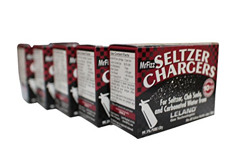 MrFizz Sod, Leland Mr Fizz Seltzer 8g CO2 Charger 50PK Compatible with All 1 Liter/Quart Soda Siphons, Silver