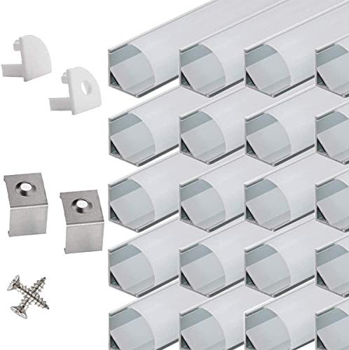 20-PACK LED Aluminum Channel V Shape with Milky PC Cover for Strip Lights Installation,Easy to Cut,Professional Look LED Strip Diffuser Cover Track with Complete Mounting Accessories