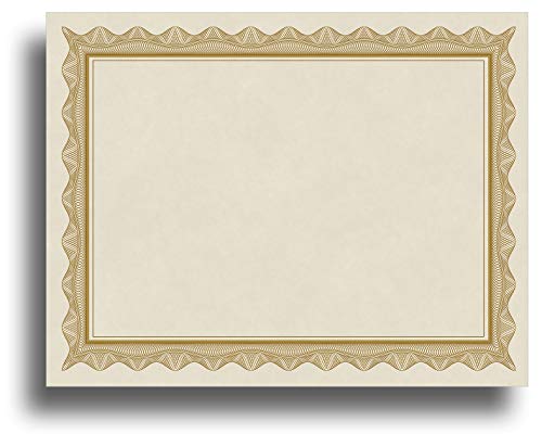 Blank Parchment Certificate Paper for Awards - Works with Inkjet/Laser Printers - Measures 8 1/2' x 11' - Gold Border - 250 Sheet Pack