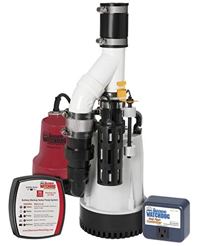 THE BASEMENT WATCHDOG Model DFK961 1/3 HP Combination Submersible Sump Pump with Cast Iron/Cast Aluminum Primary Sump Pump and a 24 Hour a Day Monitoring Emergency Battery Backup Sump Pump System