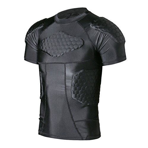 TUOY Padded Compression Shirt – Adult Sizes & 6 Pads Padded Protective Shirt for Football Paintball Baseball