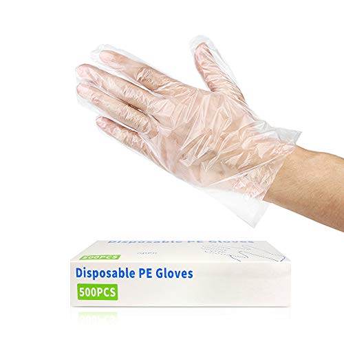 500PCS Disposable Plastic Gloves, Latex Free Powder Free Clear Polyethylene Hand Gloves Non-Sterile for Cleaning- Cooking, Hair Coloring, Dishwashing, Food Handling, Large