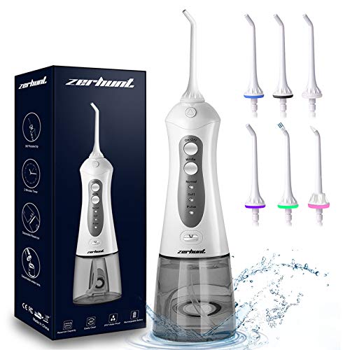 Cordless Water Flosser Teeth Cleaner, [NEWEST 2020] High Plus Rechargable Portable Oral Irrigator For Travel, Braces & Bridges Care，IPX7 Waterproof With 6 Interchangeable Jet Tips