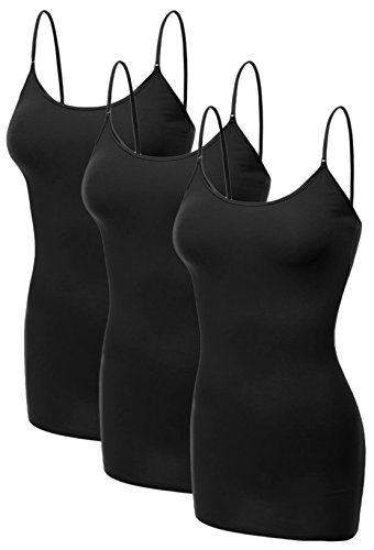Emmalise Women's Basic Casual Long Camisole Cami Top Value Combo - 3Pk - Black, Black, Black, Large