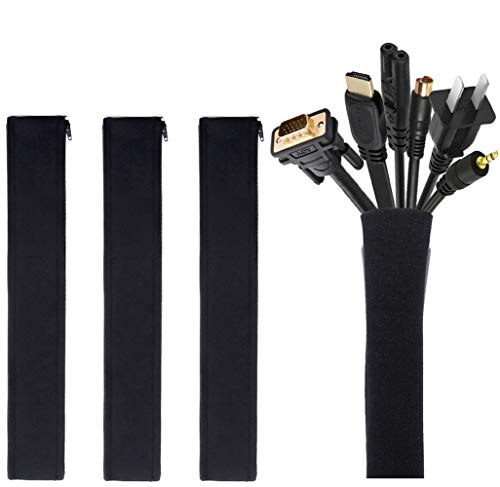 Cable Management Sleeve, JOTO Cord Management System for TV / Computer / Home Entertainment, 19 - 20 inch Flexible Cable Sleeve Wrap Cover Organizer, 4 Piece - Black