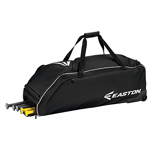 EASTON E610W Bat & Equipment Wheeled Bag | Baseball Softball | 2020 | Black | 4 Bat Compartment | Vented Pockets - Minimize Odor & Quick Dry | Removable Shoe Pocket | Lockable Pockets | Fence Hook