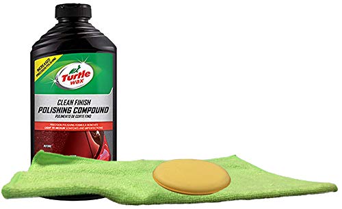 Turtle Wax Clean Finish Polishing Compound (18 oz), Bundled with a Microfiber Cloth & Foam Pad (3 Items)