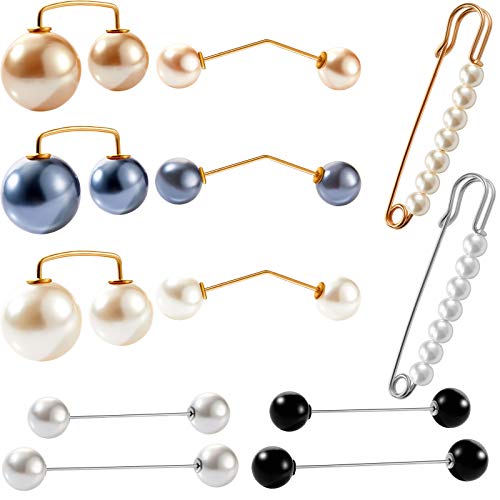 12 Pieces Faux Pearl Brooch Pins Sweater Shawl Pins Anti-Exposure Neckline Safety Pin for Women Girls