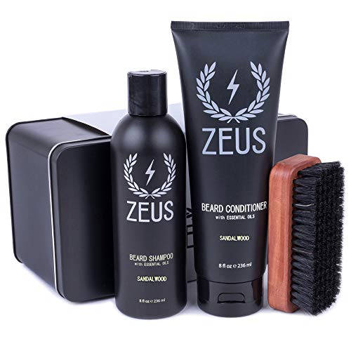 Zeus Basic Beard and Mustache Grooming Kit for Men - Beard Care Starter Kit to Help with Itching and Dry Skin (Scent: Sandalwood)