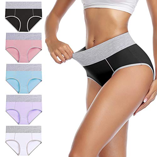 wirarpa Women's Cotton Underwear High Waist Panties Ladies Soft Breathable Briefs Full Coverage Underpants 5 Pack X-Large