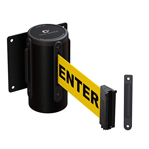 CCW Series WMB-120 Fixed Wall Mount Retractable Belt Barrier 11 Foot with Steel Case (11 Foot, Caution Do Not Enter Belt with Black Steel Case)