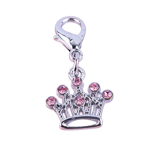 liyhh Faux Rhinestone Crown Pet Dog Tag Pendant Collar Charm Accessories Pink
