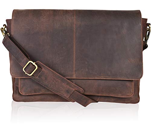 Leather Briefcase For Men Adjustable Satchel Crossbody Messenger Organizer Bag