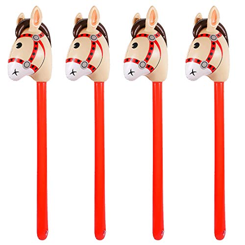 4 Packs Inflatable Stick Horses - Western Cowboy/Pony//Horse Themed Baby Shower Kids Birthday Party Decorations Supplies Favors Inflatable Costume Stick Horse