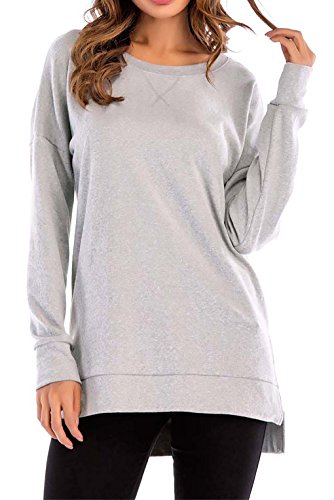 8sanlione Womens Long Sleeve Casual Crew Neck Pullover Loose Sweatshirt Tunic Tops T-Shirt(Small/US 4-6,LightGray)