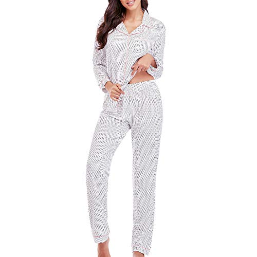 Pajamas Set Womens Cotton Soft Comfy Nightwear Lingerie Gown Sleep Cami PJS Set with Long Sleeve and Pants Lounge Sets for Woman L