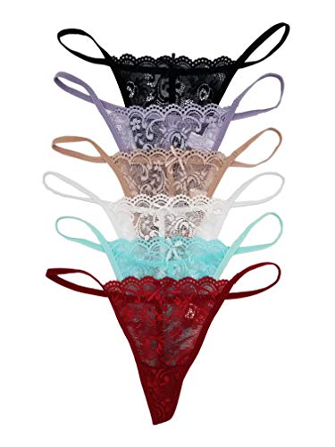 Vision Underwear 6 Pack Sexy Floral Lace G-String Thong Panties L266 (X-Large)