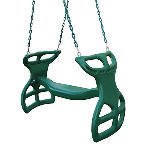 Gorilla Playsets 04-0037-G Dual Ride Glider Back-to-Back Tandem Swing, Green, Green Plastic Coated Chains, Multi-Child Swing