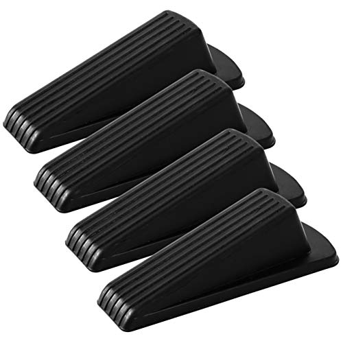 Rubber Door Stoppers - Door Stop Wedge, Large Heavy Duty Flexible Door Holder - Black 4 Pack - Non Marking Anti Slip Jammer