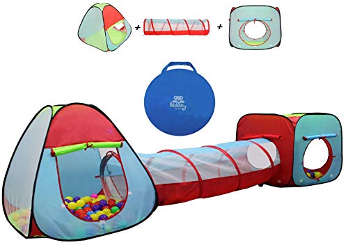 Kiddey Children’s Play Tent with Tunnel (3-Piece Set) – Indoor/Outdoor Playhouse for Boys and Girls – Lightweight, Easy to Setup (Balls Not Included)