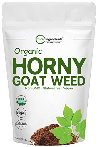 Maximum Strength Organic Horny Goat Weed for Men and Women (Epimedium Supplement 100 Grams), Energy and Immune System Booster, Water Soluble for Best Absorption, Premium Horny Goat Weed Powder, Vegan