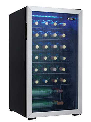 Danby DWC036A1BSSDB-6 3.6 Cu.Ft Cooler, Holds 36 Bottles for Red and White Wine, Sleek Look Perfect for Home Bar with Smoked Glass Door