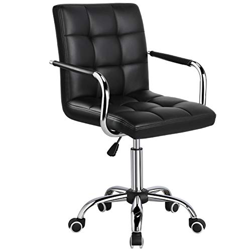 Yaheetech Desk Chair - Office Chair with Arms/Wheels for Teens/Students Swivel Faux Leather Home Computer Black