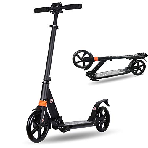 cdsnxore Adult Kick Scooter Big Wheels Folding Adjustable Tall Handle Bars Disc Brakes Supports 220lbs for Teens/Adults (Black)