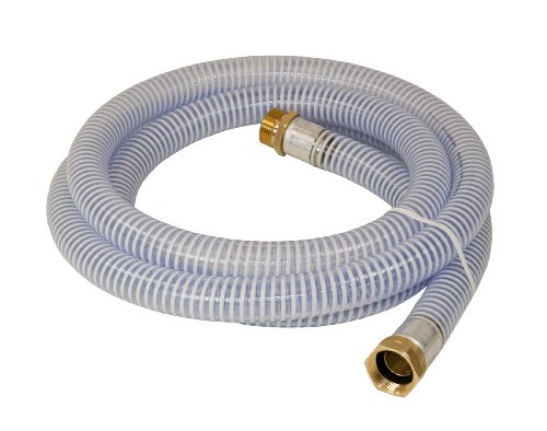 Abbott Rubber 1241-1000-10 PVC Water Suction 1-Inch by 10-Feet Transfer Hose with Threaded Couplings, Clear/White