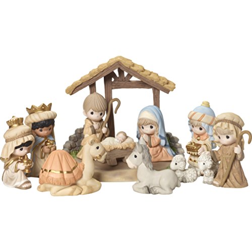 Precious Moments' O Come Let Us Adore Him Nativity Figurine with Creche (Set of 11), Multicolor