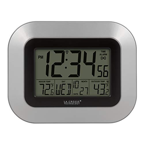La Crosse Technology WS-8115U-S-INT Atomic Digital Wall Clock with Indoor and Outdoor Temperature