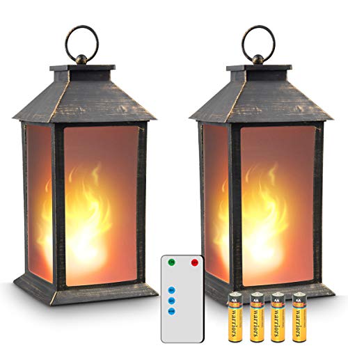 zkee 13' Vintage Style Lantern,Flickering Flame Effect Tabletop Lantern(Black,Remote Timer and Batteries Included) Indoor/Outdoor Hanging Lantern,Decorative Candle Lantern (Set of 2)