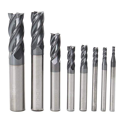 CNC End Mill Set, Carbide Tungsten Steel 4 Fultes Milling Cutter, Router Bits Rotary Bits Tool Straight Shank 2-12mm 8pcs