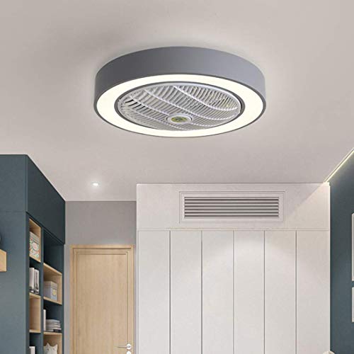 JLPAN Ceiling Fan with Light, 22 inches LED Remote Control 3-Color Lighting Modes Invisible Acrylic Blades Metal Shell Semi Flush Mount Low Profile Fan,Gray