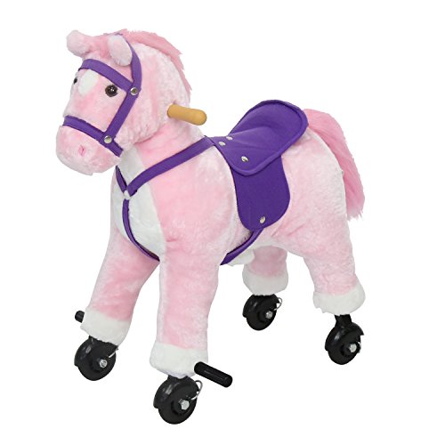 Peach Tree Kids Plush Toy Rocking Horse Walking Toddler Riding Toy Animal Rocker Pink Pony Ride on Plush with Wheels & Sound, Pink