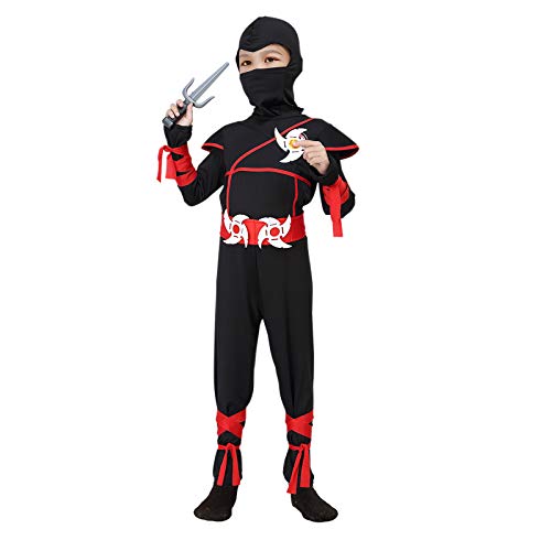 ThinkMax Boys Ninja Costume for Kids Halloween Dress Up Party with Ninja Foam Accessories Toys Black