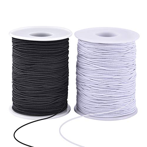 Zealor 2 Roll 1 mm Elastic String Cord Elastic Thread Beading String Cord for Jewelry Making Bracelets Beading 100 Meters/Roll (White and Black)