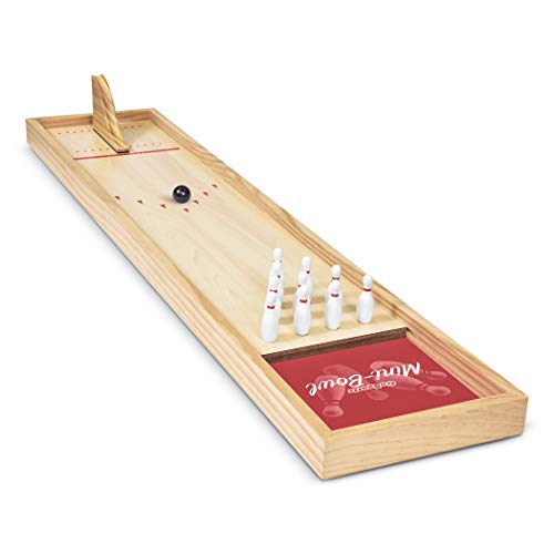 GoSports Tabletop Mini Bowling Game Set | Premium Wooden Construction with Dry Erase Scorecard | Perfect for Kids & Adults