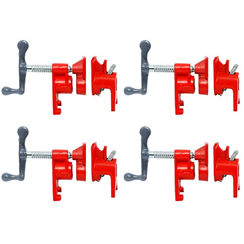 4 pcs 3/4' Wood Gluing Pipe Clamp Set on Stand Heavy Duty Woodworking Cast Iron with Unique Foot Design