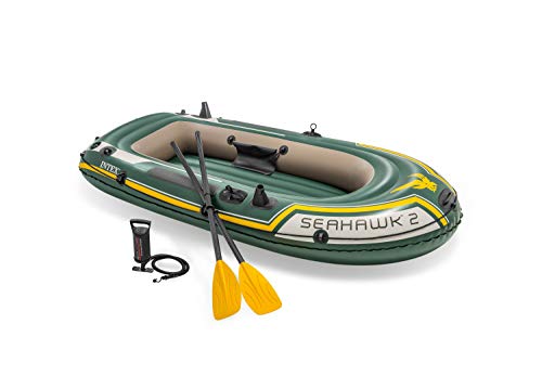 Intex Seahawk 2, 2-Person Inflatable Boat Set with French Oars and High Output Air Pump (Latest Model)