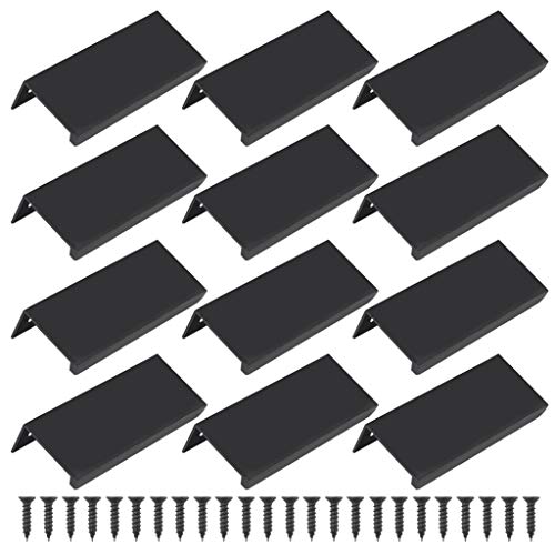 Lystaii 12pcs Black Mount Finger Edge Pull Handles, 80mm/3.15' Aluminum Concealed Handle Cabinets Drawers Handle Tab for Home Kitchen Door Drawer Cabinet Knobs Wardrobe Pulls