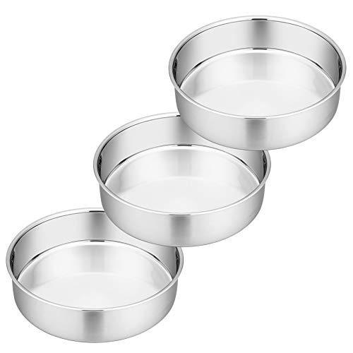 8 Inch Cake Pan Set of 3, P&P CHEF Stainless Steel Round Baking Pans Layer Cake Pans Tin Set, Fit Oven/Pots/Pressure Cooker, Non Toxic & Heavy Duty, Dishwasher Safe