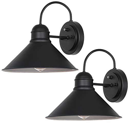 Dusk to Dawn Sensor Outdoor Wall Sconce, Exterior Wall Light Fixture with LED Bulbs, Matte Black Wall Lantern with Metal Shade for Entryway, Porch, Front Door, ETL Listed, 2 Pack