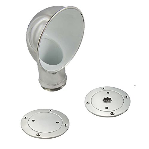 White Stainless Round Cowl Vent/Dorade Set (1360SK-W/6362S - Cowl Vent 4' + 2 Hole Deck Plate)